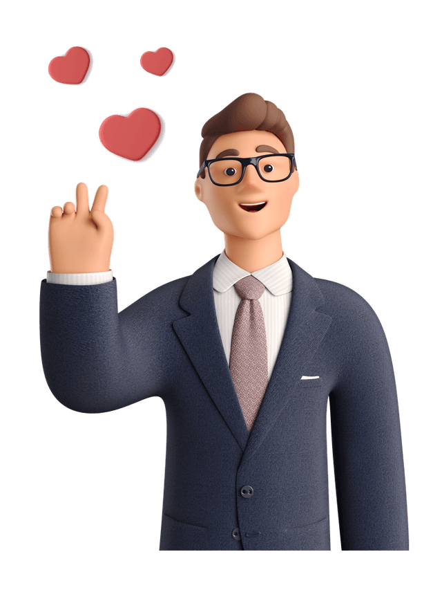 a man with heart shape above him